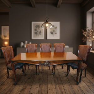 Juego de Comedor de Lujo Italiano Clásico, Tallado a Mano en Madera Sólida, Estilo Victoriano Antiguo, Diseño Plegable Confortable, Muebles para el Hogar - Product Image 2