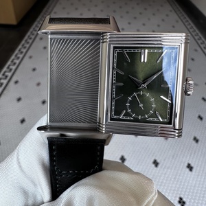 Dark Green Dial <b>Rectangular</b> Mechanical <b>Watch</b> with Stainless Steel Leather Strap, Vintage Business Men's Wristwatch - Product Image 4