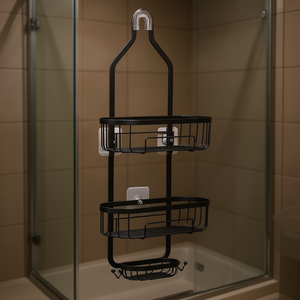 Étagère de douche suspendue à 3 niveaux en métal avec étagères, organisateur de salle de bain mural, design moderne, forme ovale - Product Image 2