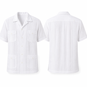 Camisas Guayaberas para Hombre, Lino Cubano 100%, Manga Corta, 4 Bolsillos, Camisa Cubana Transpirable, Informal de Verano, con Logotipo Personalizado, Ropa de Resort - Product Image 2