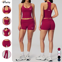 Ensemble de sport et yoga personnalisé pour femme, 2 pièces, avec débardeur dos nageur à bretelles spaghetti et short à taille repliable