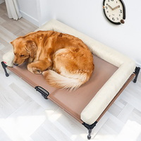 Lit pour chien et chat surélevé en spandex beige, grand format, écologique, rafraîchissant, motif uni, forme grotte, amovible et lavable, vente en gros