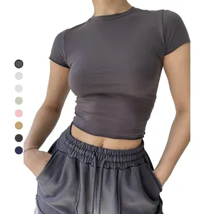 AX Streetwear personalizzato di alta qualità per il Fitness di colore della caramella estiva 3d stampa Logo Y2k Slim Crop Top donna t-shirt