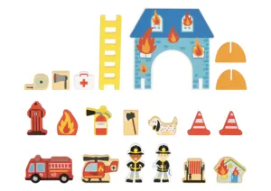 Best Selling Children Wooden Fire Station Building Toy City Fire Man Pretending Toy Kids Parking Lot Toy E-commerce