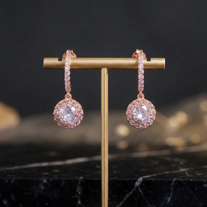 Rose Gold Plated Halo Drop Earrings with Crystal Rhinestones for Women Romantic Wedding Jewelry - Product Image 3