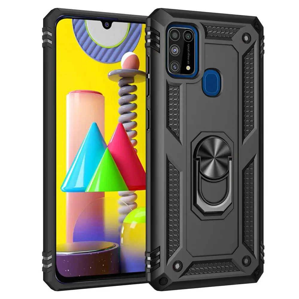 For Samsung M31 Case, Metal Ring Car Phone Holder Hard Plastic PC Shockproof Armor Phone Cases For Samsung Galaxy M31 Back Cover