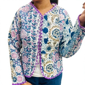 Veste matelassée en coton de haute qualité, style bohème imprimé à la main, vestes matelassées faites à la main, cadeaux, veste à fermeture boutonnée pour femmes, cadeaux - Product Image 1