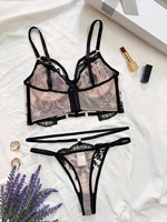 Sexy nouvelle mariée sous-vêtements chaud français dentelle garniture à bretelles Floral brodé maille soutien-gorge à armatures et culotte ensemble de Lingerie