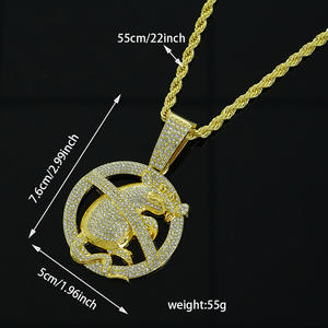 Nouveau collier pendentif souris en alliage entièrement serti de diamants, style hipster, bijoux hip hop, collier cubain, vente en gros - Product Image 2