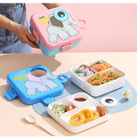 Boîte à lunch bento en plastique réutilisable pour enfants W13 Animal, 3 compartiments, éléphant, boîte à lunch en PP pour enfants