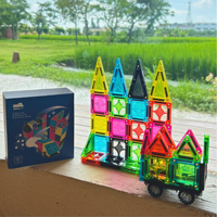 MNTL 50 pièces, boîte en métal, blocs de construction magnétiques, tuiles magnétiques portables, ensemble de voyage, tuiles magnétiques miniatures de 3,75 cm pour enfants