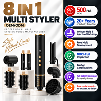 Brosse à air chaud 8 en 1 pour cheveux, sèche-cheveux et styler avec moteur DC sans balais 1400W, 5 réglages de température, plusieurs accessoires de coiffage