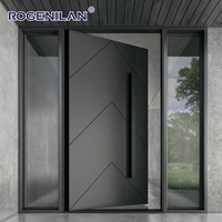 Puerta de Entrada Frontal Moderna de Aluminio y Vidrio Rogenilan, Puertas Pivotantes de Seguridad Antirrobo con Doble Acristalamiento para Villa