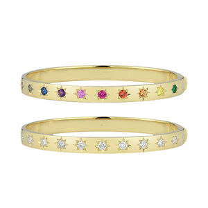 กำไลข้อมือทองเหลืองสีรุ้งงานครบรอบประดับเพชรมรกตและไพลิน - Product Image 1