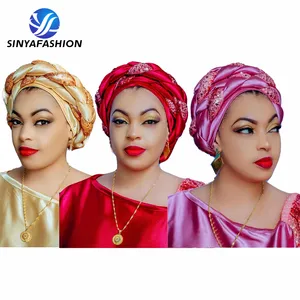 Sinya Ready To Wear African Muslim Prayer Cap Twisty Fashion Double Braided Turban Scarf Ladies Aso Oke Auto Gele Head Wraps