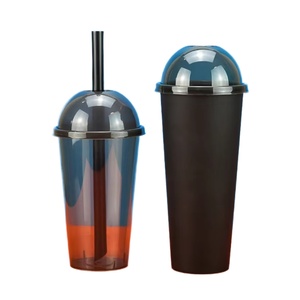 Couvercle à emporter écologique en plastique PP noir dépoli, qualité alimentaire, pour gobelet à injection de 90 mm avec paille intégrée - Product Image 1