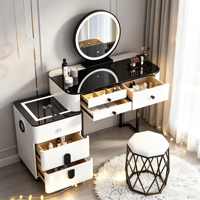 Table de toilette intelligente de luxe Woodstyle avec miroir LED, tiroirs extensibles, Bluetooth sans fil pour mobilier de chambre d'hôtel