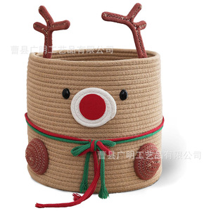 Christmas Reindeer Cotton Rope Woven <b>Storage</b> <b>Basket</b> Round Brown <b>Large</b> Capacity Clothing Organizer Home Decoration - Product Image 5