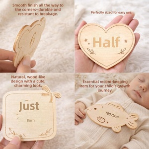 Lot de 15 cartes de jalons mensuels pour bébé <span class=keywords><strong>en</strong></span> <span class=keywords><strong>bois</strong></span> naturel brut, gravées au laser, modernes, DIY, pour décoration intérieure, avec empreinte de pied d'Halloween - Product Image 4