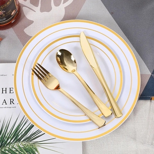 Premium Heavy Duty Gold Wedding Tenedores desechables Cucharas Cuchillos Juego de cubiertos de plástico - Product Image 5