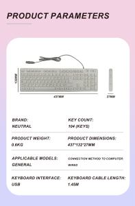 คีย์บอร์ดแบบมีสายหลายภาษา รองรับรูปแบบแป้นพิมพ์ภาษารัสเซีย อาหรับ ฝรั่งเศส อิตาลี เยอรมัน เดนมาร์ก และไทย สำหรับใช้งานในสำนักงาน/ที่บ้าน - Product Image 6