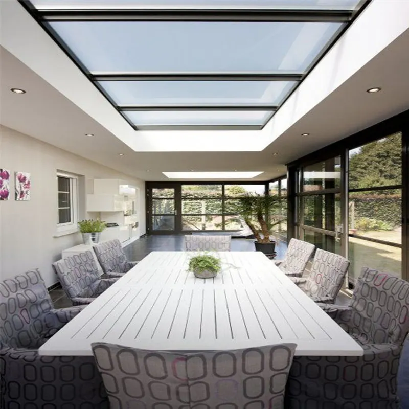 In alluminio per esterni casa verde facilità di montaggio tetto piano di vetro veranda per il ristorante