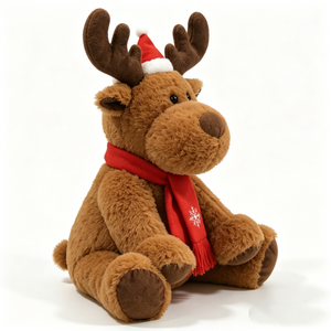 Personaliza un reno de peluche marrón y esponjoso, un reno de peluche suave para sentarse, un lindo reno de peluche navideño. - Product Image 1