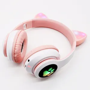 Noise canceling cute rgb cat ear headphones HIFI Stereo Bass Cat Paw Headset Headphone For Kids