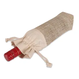 Handmade in Nepal Hemp drawstring closure printing and promotional single wine bottle packaging organic HEMP drawstring pouches