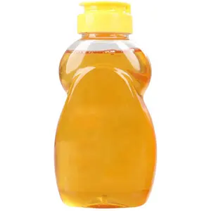Pote de mel de plástico 10 oz, garrafas transparentes de apertar, 300 ml, armazenamento fácil e dispensador de garrafa de mel com flip-tampa superior