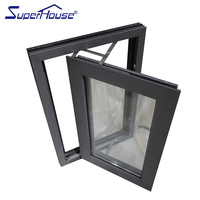 Ventana Abatible de Aluminio con Marco Negro, Resistente a Huracanes, Certificación NOA de Miami Dade, Rotura de Puente Térmico, Proveedor, Tamaño Personalizado