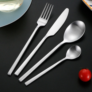 Stainless Steel Korean Style <b>Square</b> Handle Knife Fork Spoon <b>Set</b> Matte Brushed Finish Durable Cutlery <b>Set</b> For Party Adult - Product Image 2