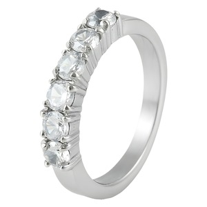 yunnique Stainless Steel <b>Ring</b> With Round Diamonds Prong Setting Wedding Band Unisex Jewelry Silver Color - Product Image 5