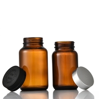Prix usine en gros 150ml 250ml 500ml Ambre large bouche verre médecine pilule bouteille avec bouchon à vis en plastique noir pour Capsule
