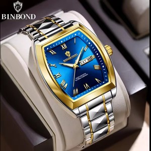 BINBOND B355 355 reloj de acero inoxidable para hombre, botón pulsador de moda de lujo, cierre oculto, resistente al agua, luminoso, fecha, <span class=keywords><strong>semana</strong></span>, reloj para mujer - Product Image 1