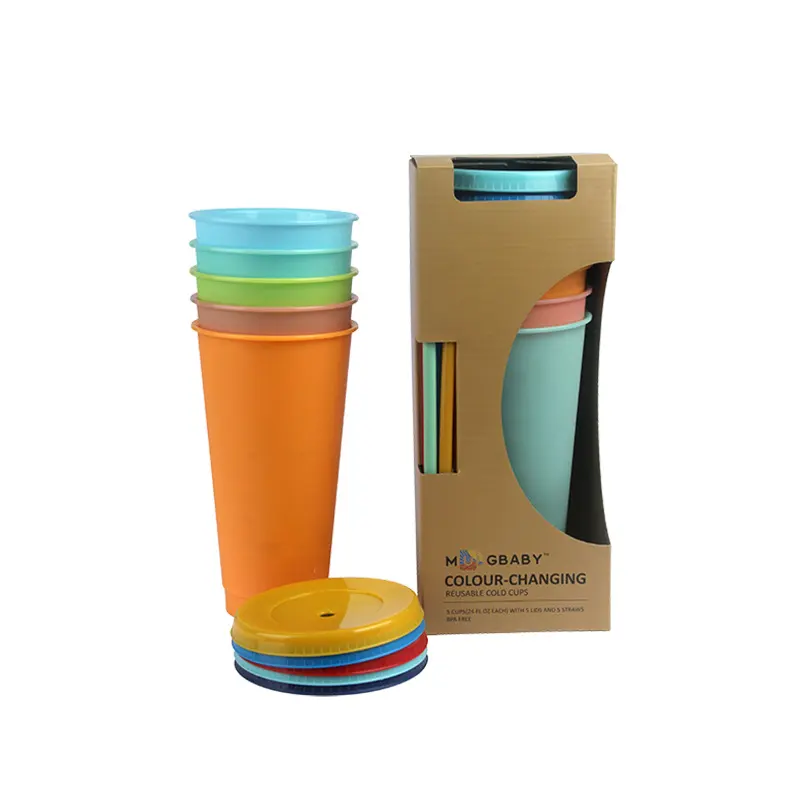 Пластиковые многоразовые стаканы для холодного питья с крышкой и соломой, меняющие цвет чашки для смены температуры, кофейная кружка