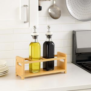 Estante de madera para especias de cocina con 4 orificios para botellas de aceite, estante de almacenamiento de condimentos para encimera de cocina, estante para especias - Product Image 1