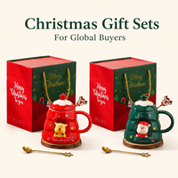 Coffret cadeau créatif avec tasse en céramique de Noël à motif de Père Noël et d'arbre de Noël, design de dessin animé, ensemble cadeau d'entreprise