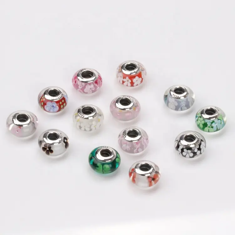 Wholesale fashion 925 sterling silver murano flower glass crystal charms beads for bracelets jewelry making