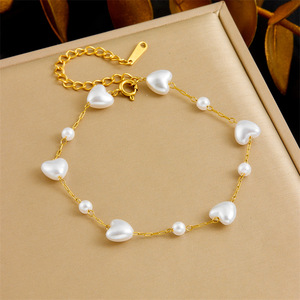 316L Stainless Steel Romantic White Pearl Heart Long Necklace <strong>Bracelet</strong> <strong>Combo</strong> Women Noble Elegant Jewelry Set Party Gift - Product Image 4