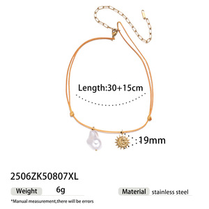 Boho verano hecho a mano <span class=keywords><strong>Cope</strong></span> String acero inoxidable 18K chapado en oro perla colgante declaración DIY Collar para mujer - Product Image 5