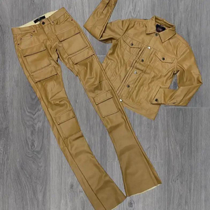Camicia in <span class=keywords><strong>pelle</strong></span> sintetica con cerniera e <span class=keywords><strong>pantaloni</strong></span> a zampa <span class=keywords><strong>di</strong></span> elefante in due pezzi Set tuta in <span class=keywords><strong>pelle</strong></span> da <span class=keywords><strong>uomo</strong></span> - Product Image 4