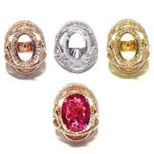 Bijoux fins extraordinaires à prix de gros, bagues semi-montées en or rose 18 carats avec diamant naturel 100% ovale central serti à griffes - Product Image 4