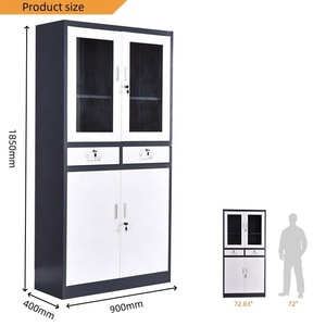 Metal Filing Cabinet with 2 Drawer Office Organization Glass Door Steel Storage Cupboard with Display <b>Windows</b> - Product Image 2
