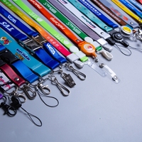 Nouveaux lanyards personnalisés renforcés avec logo tissé, en polyester, impression par transfert thermique, modèle Lanyard 014 Latitude pour les lieux de travail