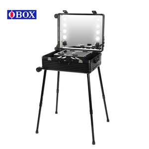 OBOX Standing Makeup Train case Elegant Barber Box With Hairdryer Holder HD <strong>Lighted</strong> Mirror Cosmetic <strong>Suitcase</strong> With Insert - Product Image 1