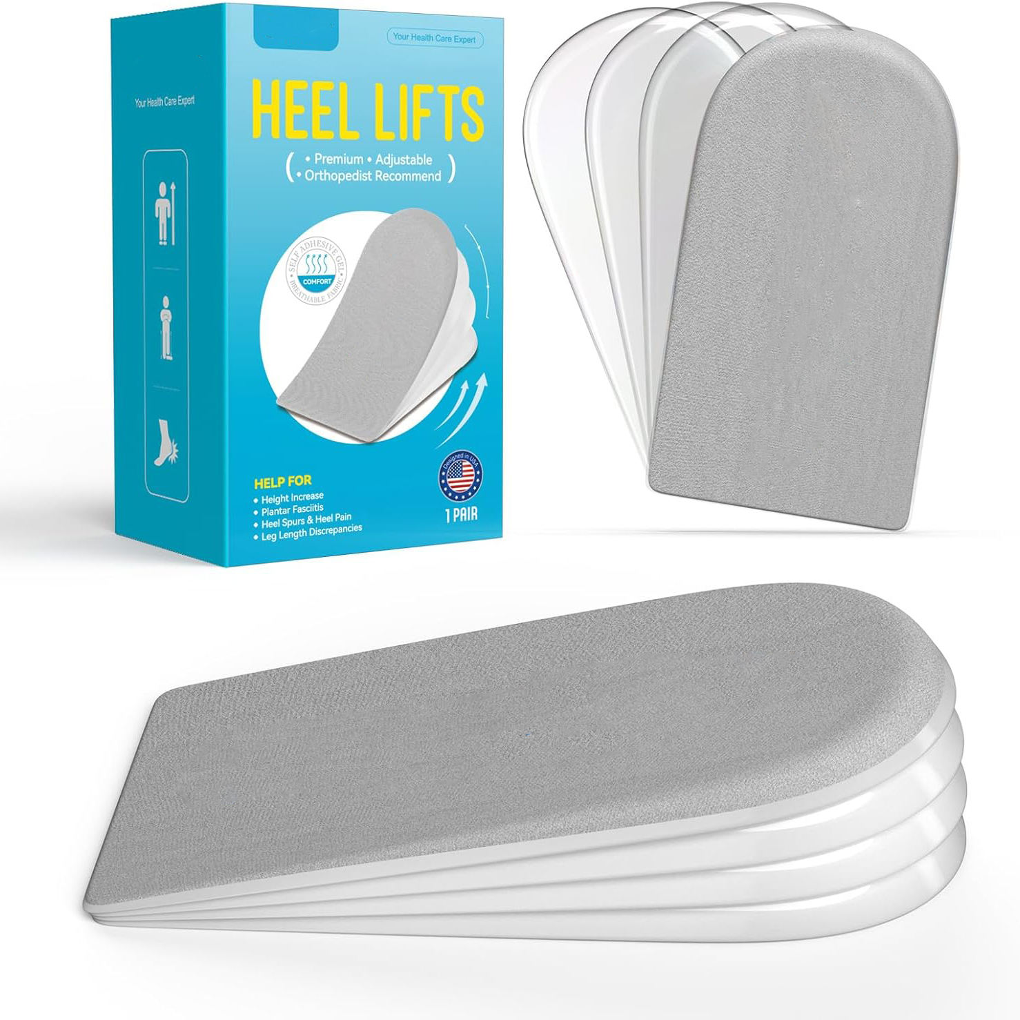 Women's 4-Layer Adjustable Gel Heel Lift Inserts Orthopedic