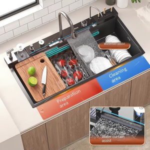 Nieuwe Trend Smart Zwarte RVS Keukenkraan Multifunctionele Grote Enkelbak met Vaatwasser voor Hotelkeuken - Product Image 3