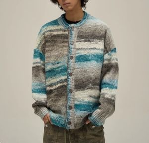 Suéter Vintage americano OEM y ODM con logotipo personalizado, cárdigan a rayas para hombres y mujeres, suéter cárdigan informal Suelto - Product Image 4