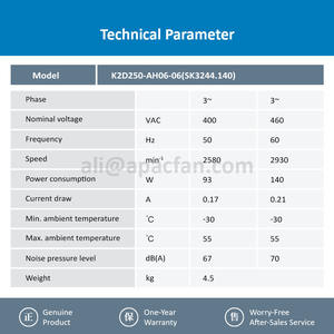 Ventilateurs axiaux électriques ebmpapst K2D250-AH06-06 250 mm 140 W 230 V AC, ventilateurs de climatisation, ventilateurs de refroidissement axiaux - Product Image 4